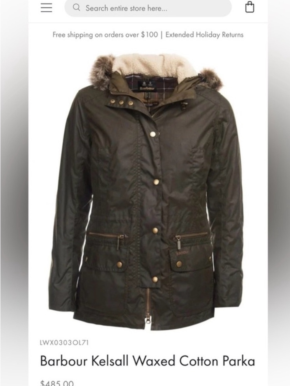 Barbour kelsall Black Hooded Parka with Faux Fur Trim - Picture 11 of 11